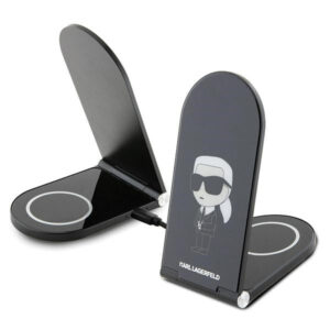 Karl Lagerfeld Ikonik MagSafe 15W indukcinis įkroviklis, sulankstomas 2in1 - juodas