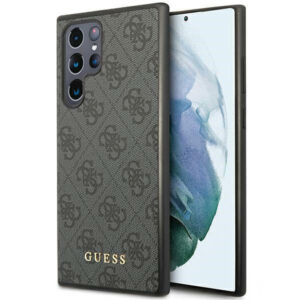 Guess 4G Metalinis aukso spalvos logotipo dėklas, skirtas Samsung Galaxy S24 Ultra - juodas