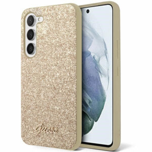 Guess Glitter Script dėklas Samsung Galaxy S24+ – auksinis