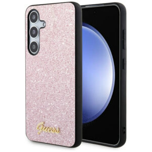 Guess Glitter Script dėklas Samsung Galaxy S24 – rožinis