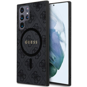 Guess 4G Collection Odinis metalinis logotipas MagSafe Dėklas, skirtas Samsung Galaxy S24 Ultra - juodas