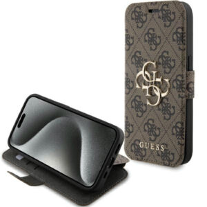 Guess 4G Metal Logo dėklas iPhone 15 Pro – rudas