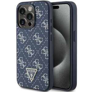 Guess 4G Triangle Metal Logo dėklas iPhone 15 Pro – mėlynas
