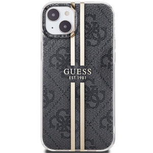 Guess IML 4G Gold Stripe dėklas iPhone 15/14 Plus – juodas