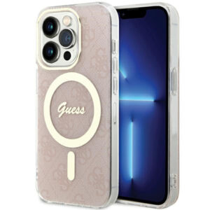 Guess MagSafe dėklas iPhone 15 Pro – rožinis