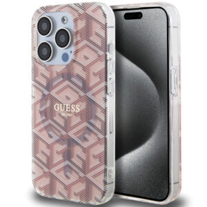 Guess MagSafe dėklas iPhone 15 Pro – rožinis (GCube)
