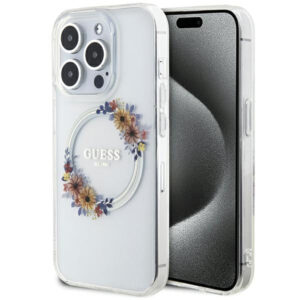 Guess MagSafe dėklas iPhone 15 Pro Max – skaidrus
