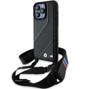 BMW M dėklas iPhone 15 Pro su virvute – juodas