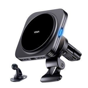 ESR Halolock magnetinis Qi2 automobilinis laikiklis su MagSafe 15W indukciniu įkrovikliu oro angoms, juodas -- Cell phone...