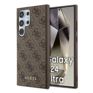 Guess 4G Metalinis aukso spalvos logotipo dėklas, skirtas Samsung Galaxy S24 Ultra - rudas