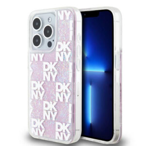 DKNY Liquid Glitter Multilogo dėklas iPhone 15 Pro – rožinis