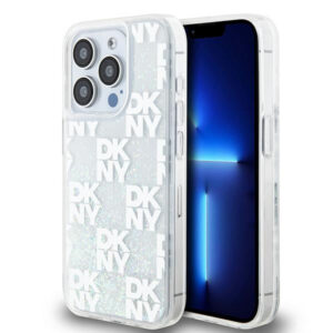 DKNY Liquid Glitter Multilogo dėklas iPhone 15 Pro – baltas