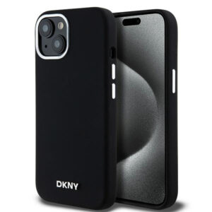 DKNY silikoninis MagSafe dėklas iPhone 15 Plus/14 Plus – juodas