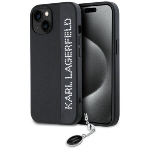 Karl Lagerfeld Saffiano Rhinestones & Charm dėklas, skirtas iPhone 15 / 14 / 13 - juodas