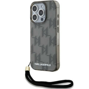Karl Lagerfeld dėklas iPhone 15 Pro Max – juodas, su virvele