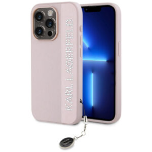 Karl Lagerfeld Saffiano Rhinestones & Charm dėklas, skirtas iPhone 15 Pro Max - rožinis
