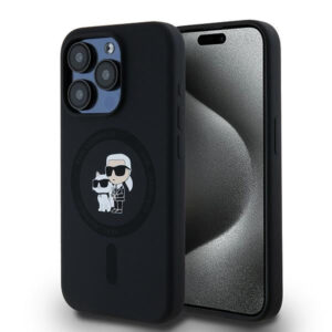 Karl Lagerfeld Silicone Karl&Choupette MagSafe dėklas iPhone 15 Pro - juodas