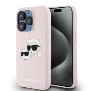 Karl Lagerfeld Silikoninis Karl&Choupette MagSafe Dėklas, skirtas iPhone 15 Pro – rožinis