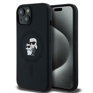 Karl Lagerfeld Silicone Karl&Choupette MagSafe dėklas iPhone 15 Plus / 14 Plus - juodas