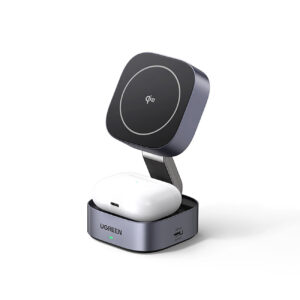 Ugreen W702 3in1 indukcinis įkroviklis su MagSafe / Qi2 ir USB-C jungtimi telefonui / ausinėms - juodas -- Cell phone...