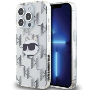 Karl Lagerfeld IML Choupette Head & Monogram dėklas, skirtas iPhone 15 Pro Max - skaidrus