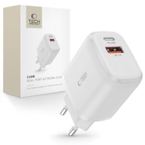 Tech-Protect C20W įkroviklis USB-C PD 20W / USB-A QC 3.0 - baltas -- Cell phone chargers