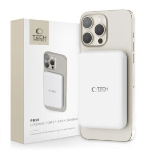 Tech-Protect Išorinė baterija LifeMag PB10 su MagSafe 5000mAh 15W USB-C jungtimi - balta + USB-C laidas -- Powerbanks