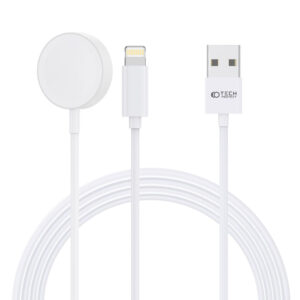 Tech-Protect UltraBoost 2in1 magnetinis įkroviklis su USB-C / Lightning laidais, skirtas Apple Watch, 1.5m - baltas --...