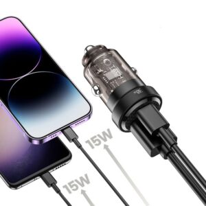 Tech-Protect Automobilinis įkroviklis CC30W USB-C PD 30W / USB-A QC 3.0 - juodas -- Cell phone chargers
