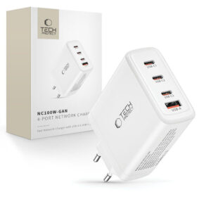 Tech-Protect NC100W-GAN įkroviklis GaN 3x USB-C PD 100W / USB-A QC 3.0 - baltas -- Cell phone chargers