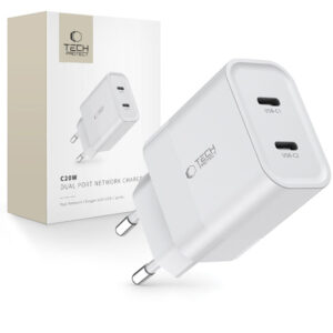 Tech-Protect C20W įkroviklis 2x USB-C PD 20W - baltas -- Cell phone chargers