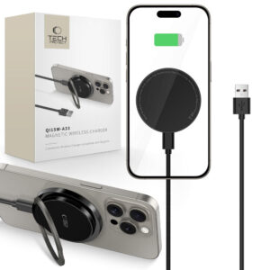 Tech-Protect QI15W-A33 indukcinis įkroviklis su MagSafe ir stovu su USB-A / USB-C laidu - juodas -- Cell phone chargers