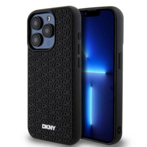 DKNY 3D Rubber Repeat Pattern dėklas iPhone 15 Pro – juodas