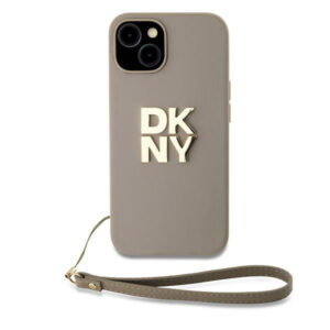 DKNY dėklas iPhone 15 Plus – smėlio, su dirželiu