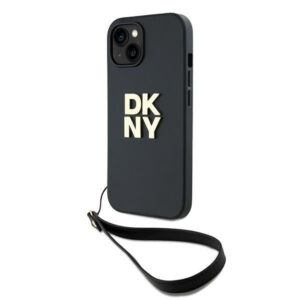 DKNY dėklas iPhone 15 Plus su riešo dirželiu – juodas