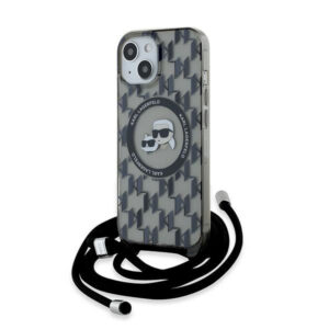 Karl Lagerfeld MagSafe dėklas iPhone 15/14/13 – juodas, su dirželiu