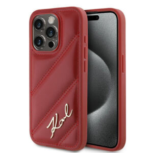 Karl Lagerfeld Diagonal Quilted Script dėklas iPhone 15 Pro Max – raudonas