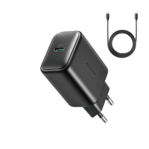 Joyroom JR-TCF23 tinklo įkroviklis USB-C 25W SFC / PPS / PD - juodas + USB-C / USB-C laidas 1m