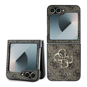 Guess Odinis 4G Metalinis logotipo dėklas, skirtas Samsung Galaxy Z Flip 6 - rudas