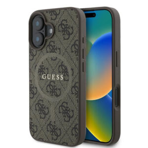 Guess MagSafe dėklas iPhone 16 Plus – rudas (4G Ring)