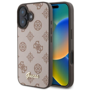 Guess Peony Script MagSafe dėklas iPhone 16 – rudas