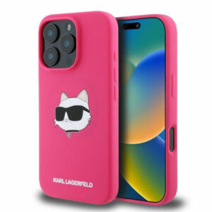 Karl Lagerfeld silikoninis MagSafe dėklas iPhone 16 Pro Max – fuksija