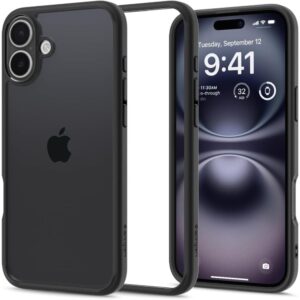 Spigen Ultra Hybrid dėklas iPhone 16 – juodas matinis