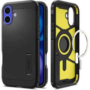 Spigen Tough Armor MagSafe dėklas su stovu iPhone 16 – juodas