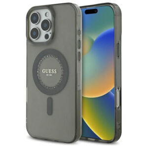 Guess MagSafe dėklas iPhone 16 Pro Max – juodas, su cyrkoniais