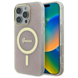 Guess MagSafe dėklas iPhone 16 Pro – rožinis