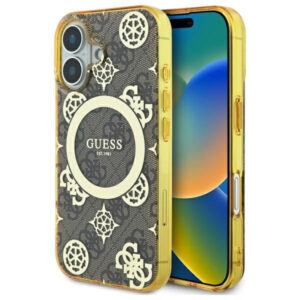 Guess Peony 4G MagSafe dėklas iPhone 16 – rudas