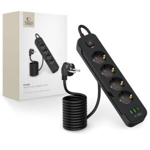 Tech-Protect PCL4X3 maitinimo juosta, 4 lizdai 240V + 2xUSB-A + 1xUSB-C, 200 cm – juoda -- Cell phone cables