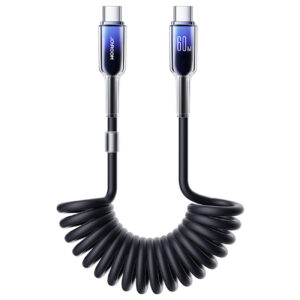 Joyroom S-A43 Crystal-Clear Series 60W USB-C - USB-C spiralinis laidas 1.5m - juodas