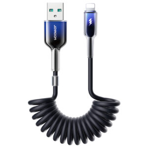 Joyroom S-A43 Crystal-Clear Series 3A USB-A - Lightning spiralinis laidas 1.5m - juodas